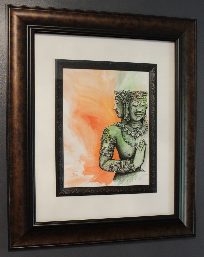 Buddha Angkor Wat. Artist Original Watercolour Pen&Ink Painting. Framed Wall Art. Home Decor - Neil Assenheimer
