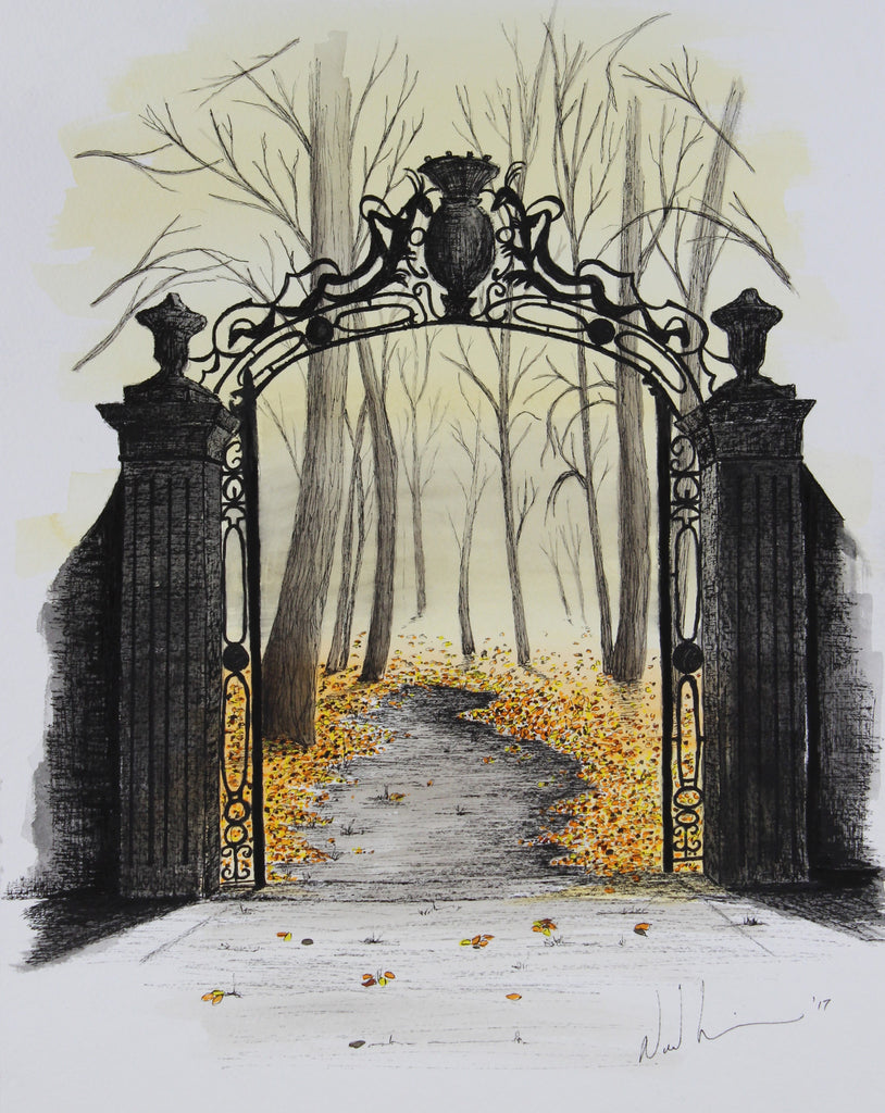 The Gate. Artist Original Watercolour Pen&Ink Painting. Framed Wall Art. Home Decor - Neil Assenheimer