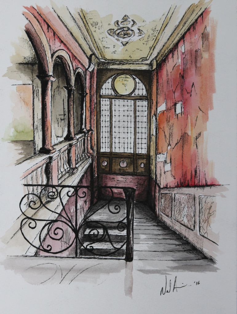 Forgotten Stairs. Original Watercolour Pen and Ink - Neil Assenheimer